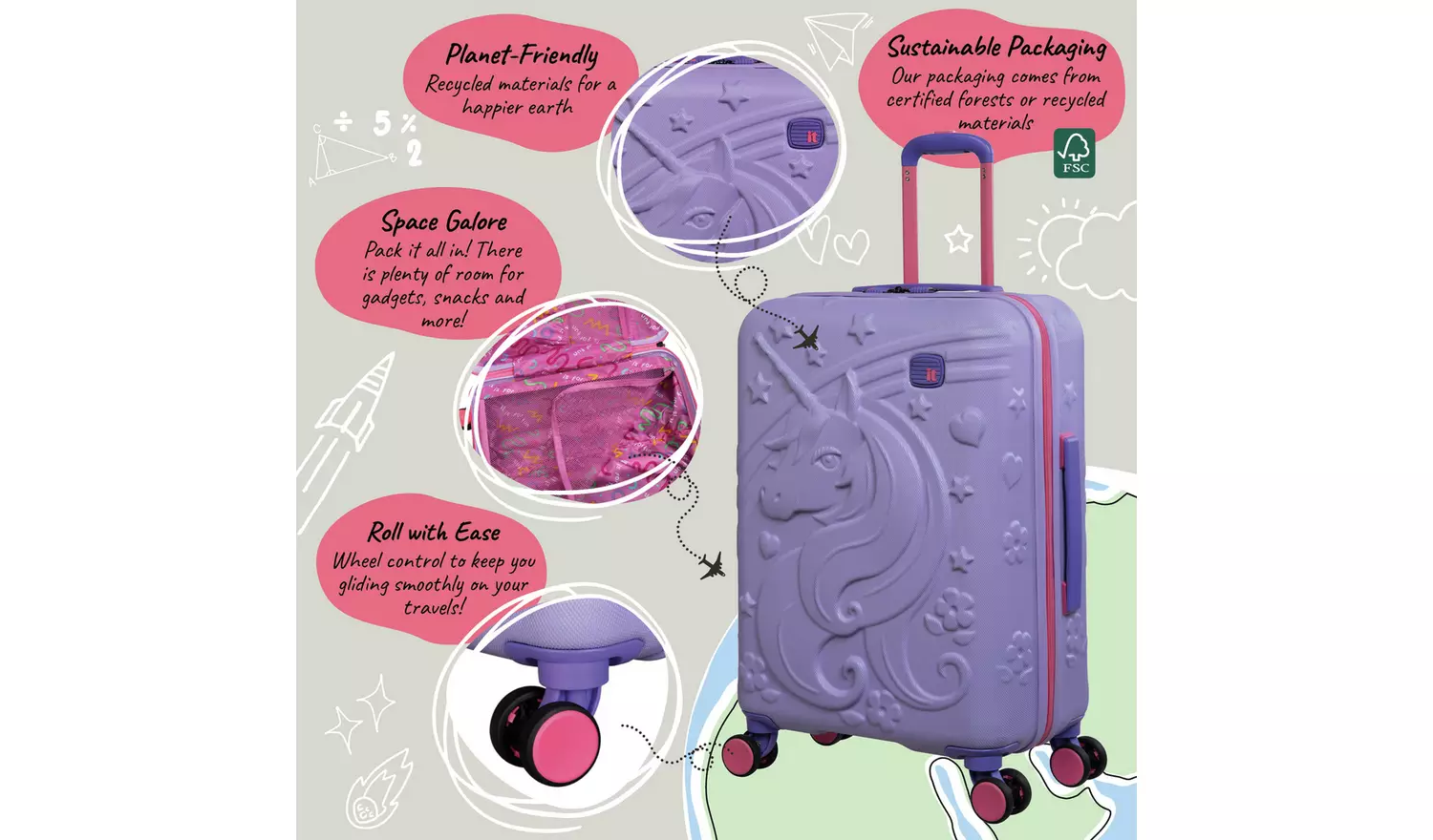 IT Luggage Mystical 2pc 8 Wheel Kids Suitcase Set - Lavender