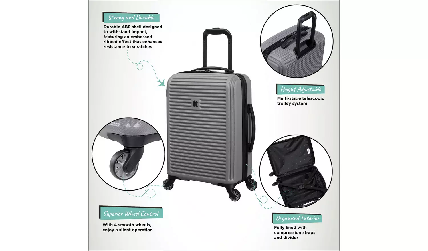 IT Luggage Shutter 3pc 8 Wheel Suitcase Set - Storm Front