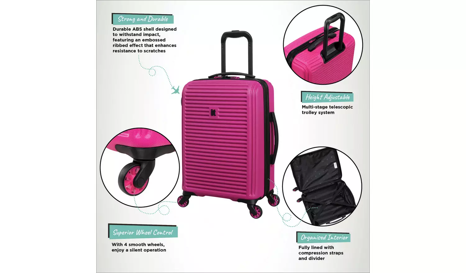 IT Luggage Shutter 3pc 8 Wheel Hard Suitcase Set - Pink