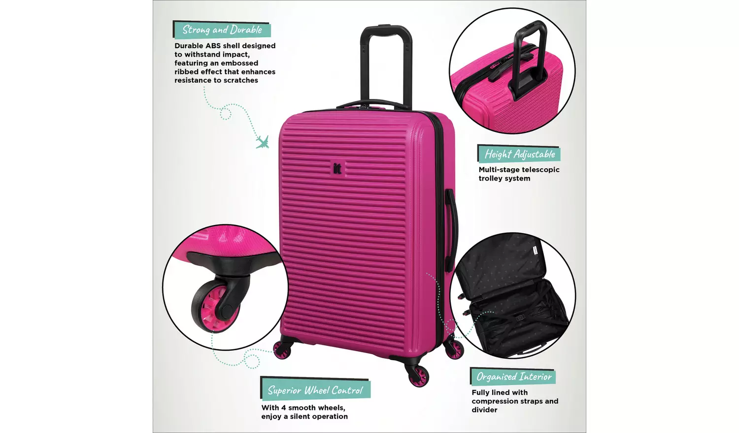 IT Luggage Shutter 3pc 8 Wheel Hard Suitcase Set - Pink