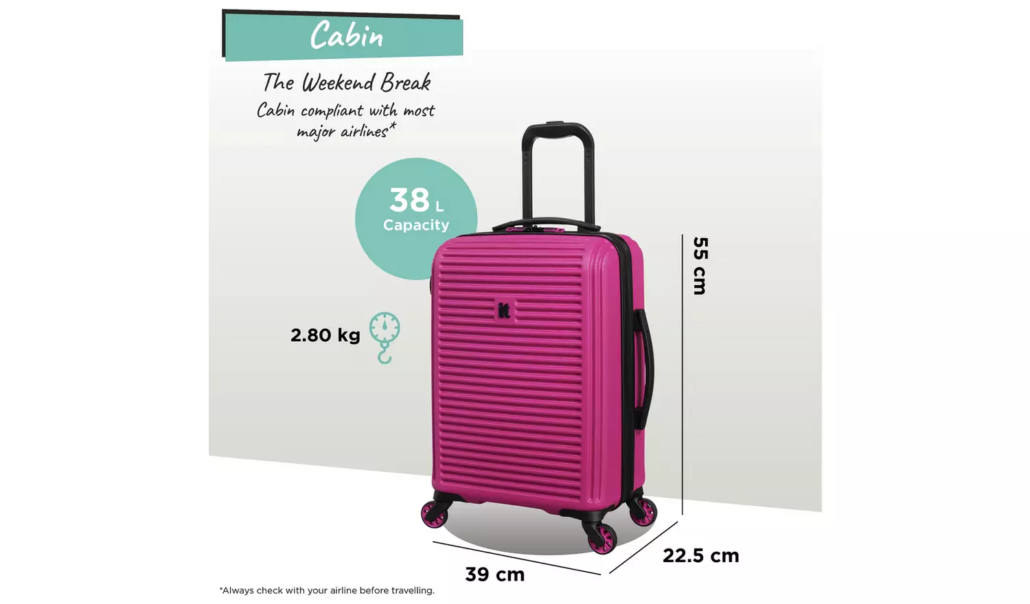 IT Luggage Shutter 3pc 8 Wheel Hard Suitcase Set - Pink