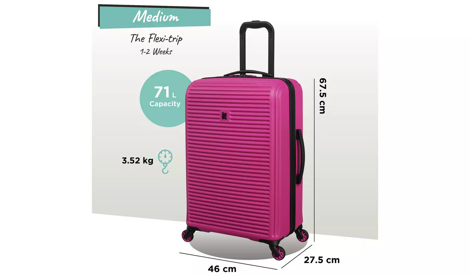 IT Luggage Shutter 3pc 8 Wheel Hard Suitcase Set - Pink