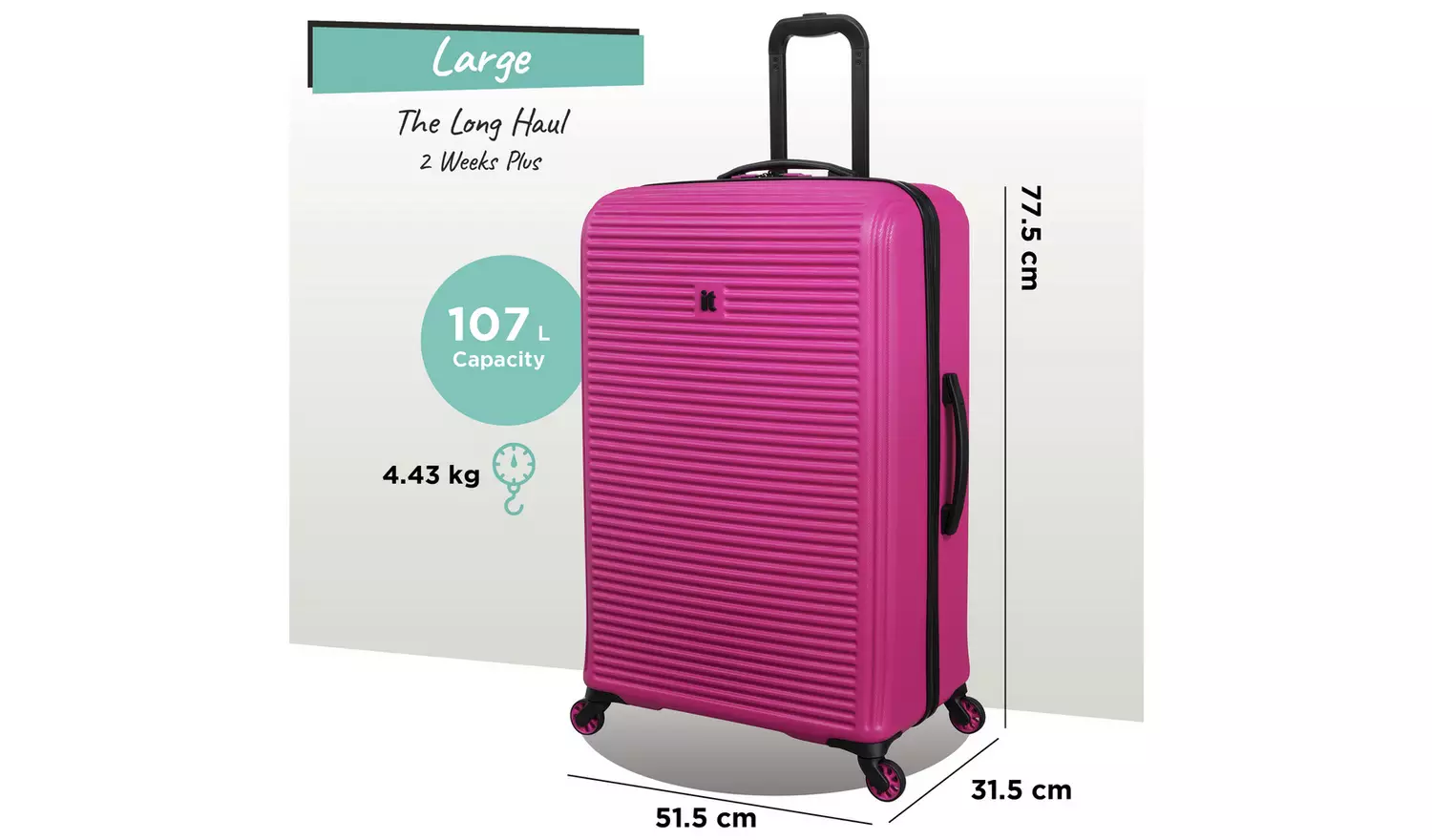 IT Luggage Shutter 3pc 8 Wheel Hard Suitcase Set - Pink