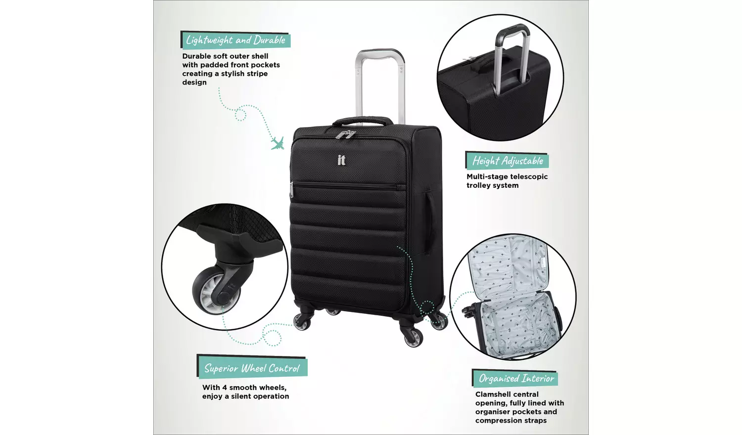 IT Luggage Striving 3pc 8 Wheel Suitcase Set - Black