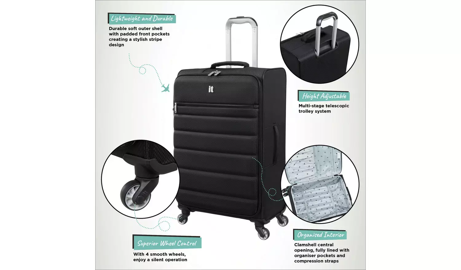 IT Luggage Striving 3pc 8 Wheel Suitcase Set - Black