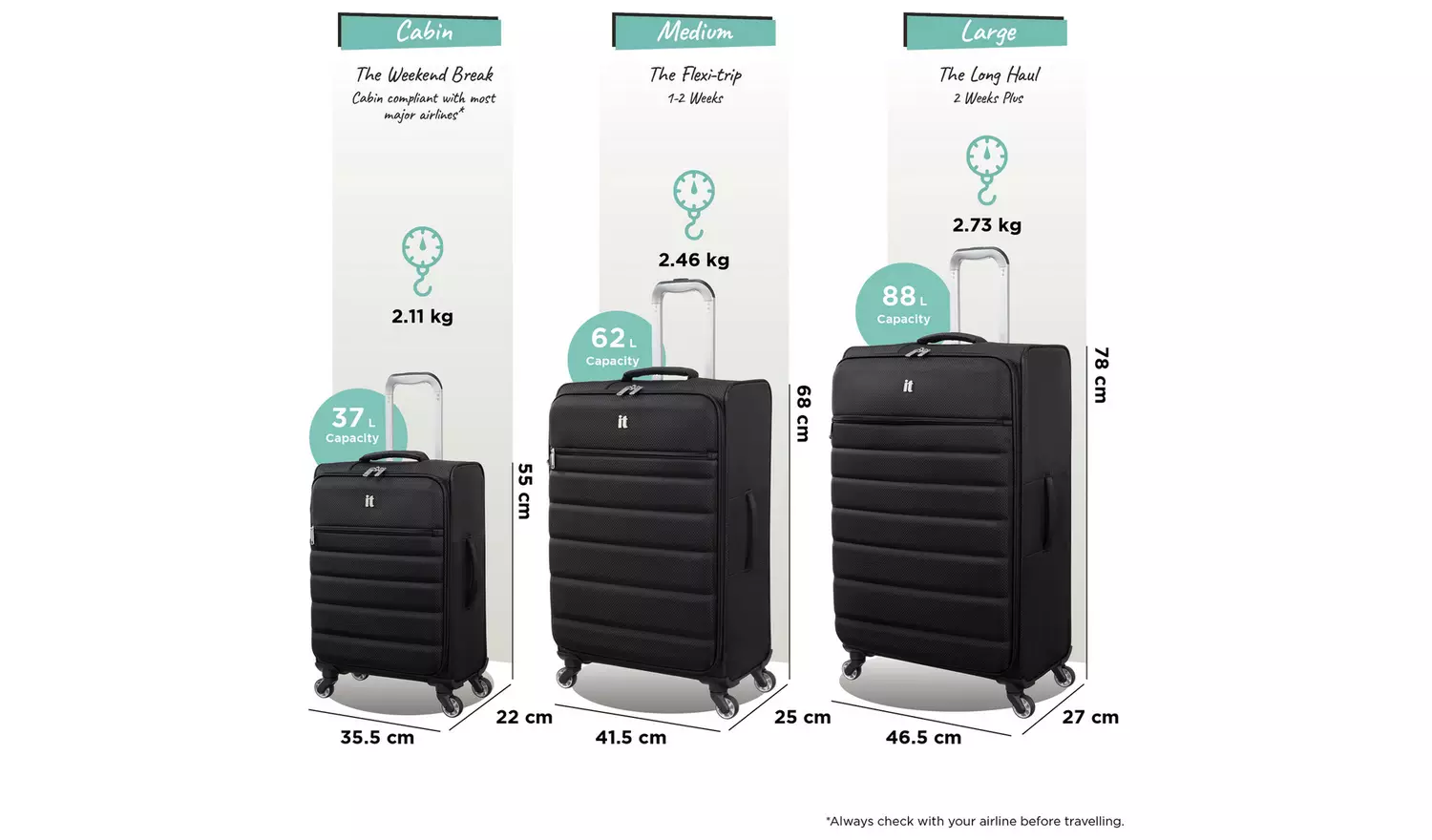 IT Luggage Striving 3pc 8 Wheel Suitcase Set - Black