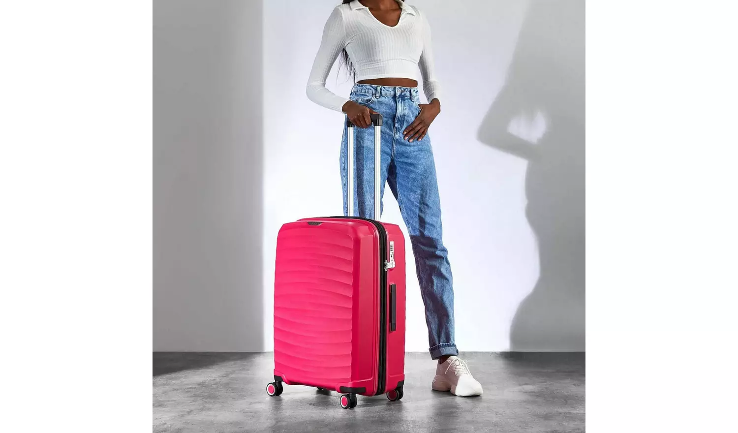 Rock Expandable 8 Wheel Hard Suitcase - Medium, Pink