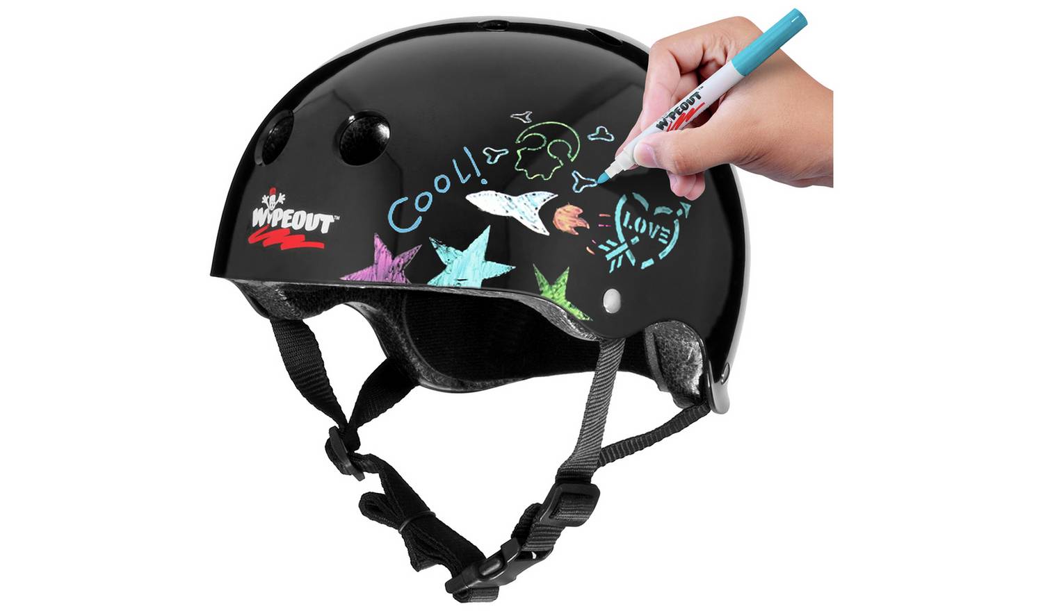 Wipeout Dry Erase 52-56cm Kids Bike Helmet - Black