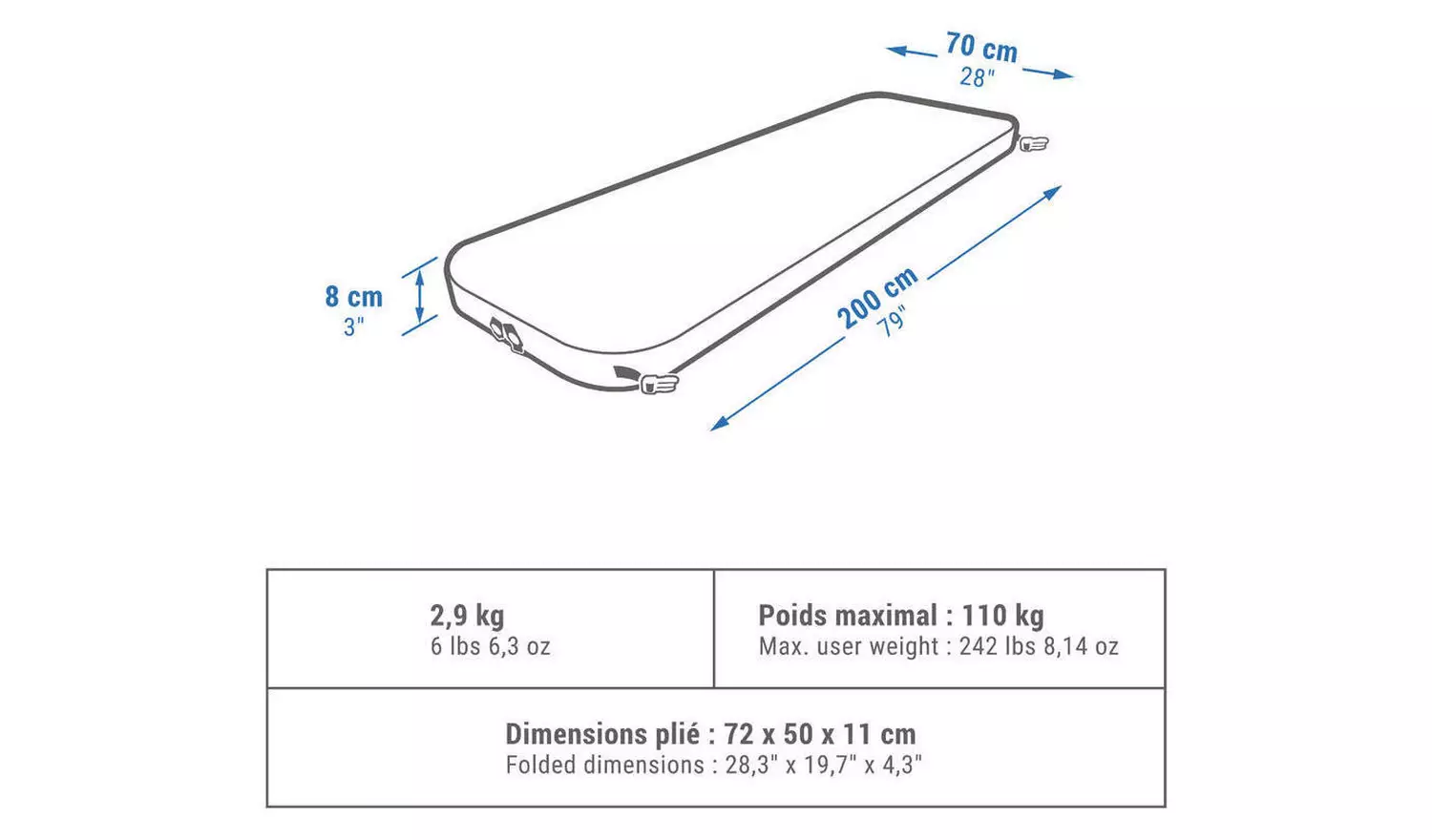 Decathlon Inflatable Camping Mattress 1P - 70Cm