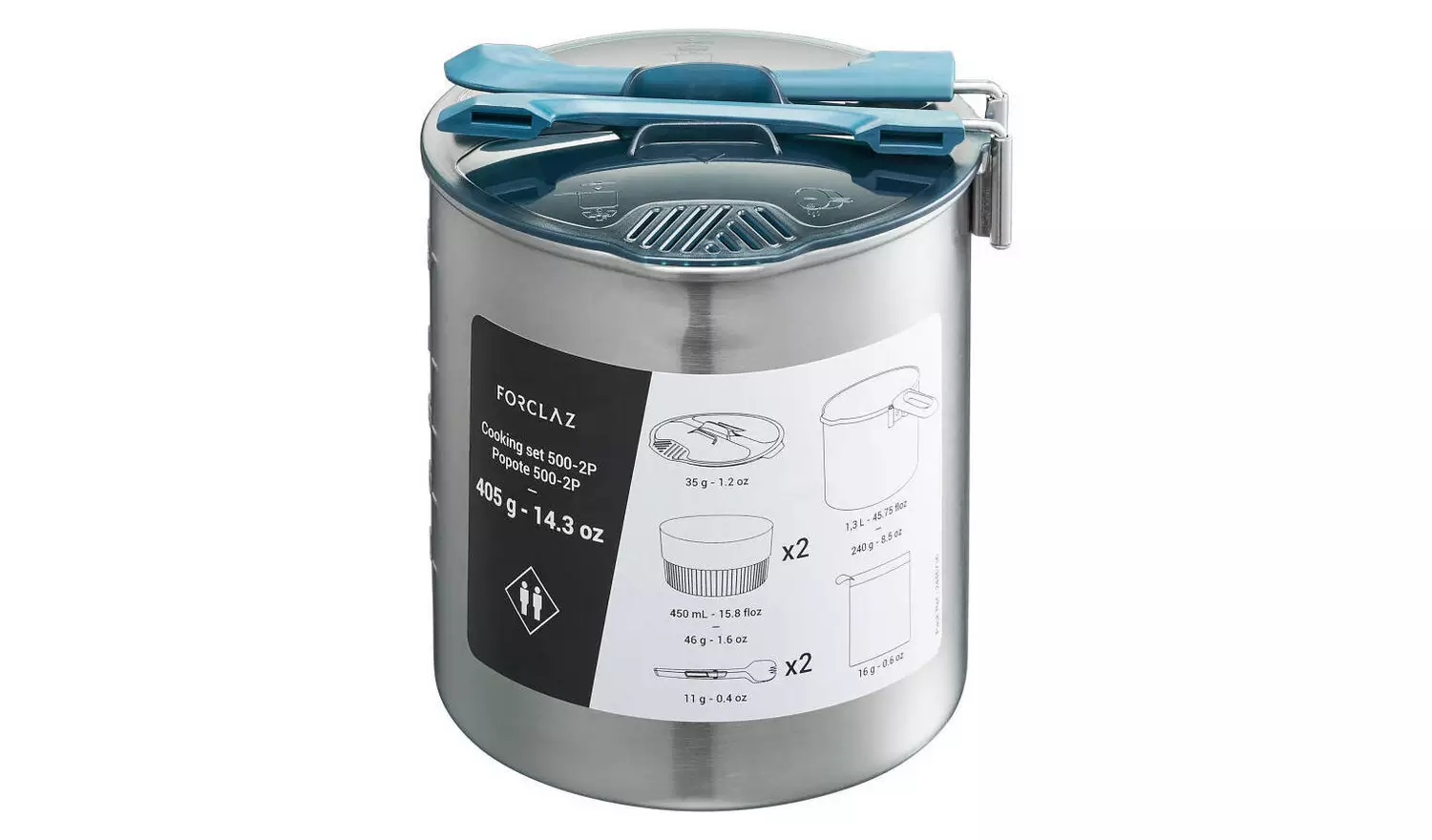 Decathlon Stainless Steel Trekking Cookset - 2-Person