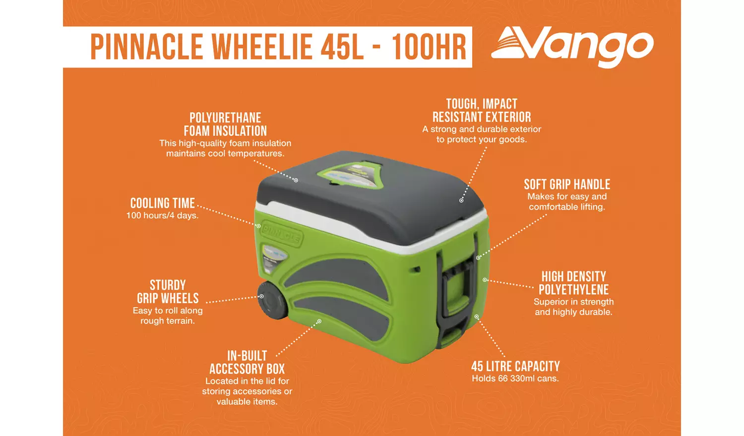 Vango Pinnacle Wheeled Cool Box - 45L