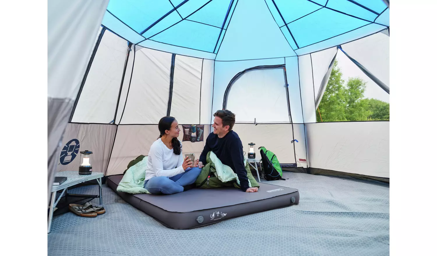 Coleman 8 Man 1 Room Octagon Dome Glamping Tent - Blue/White