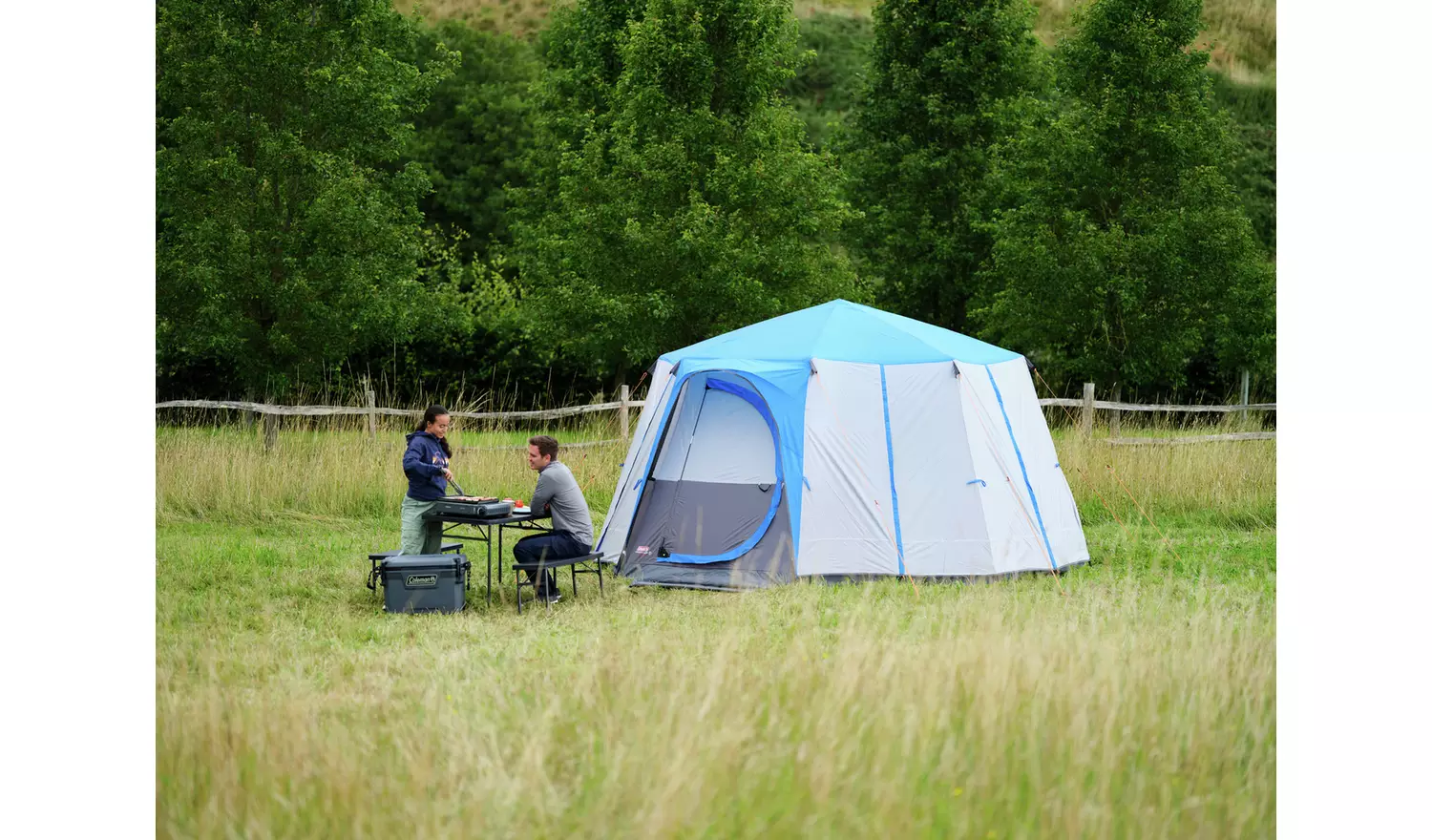 Coleman 8 Man 1 Room Octagon Dome Glamping Tent - Blue/White