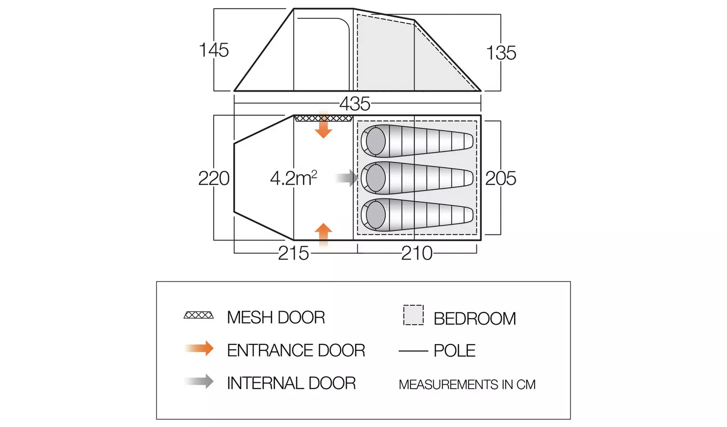 Vango Beta 350XL Earth 3 Man 1 Room Tunnel Camping Tent