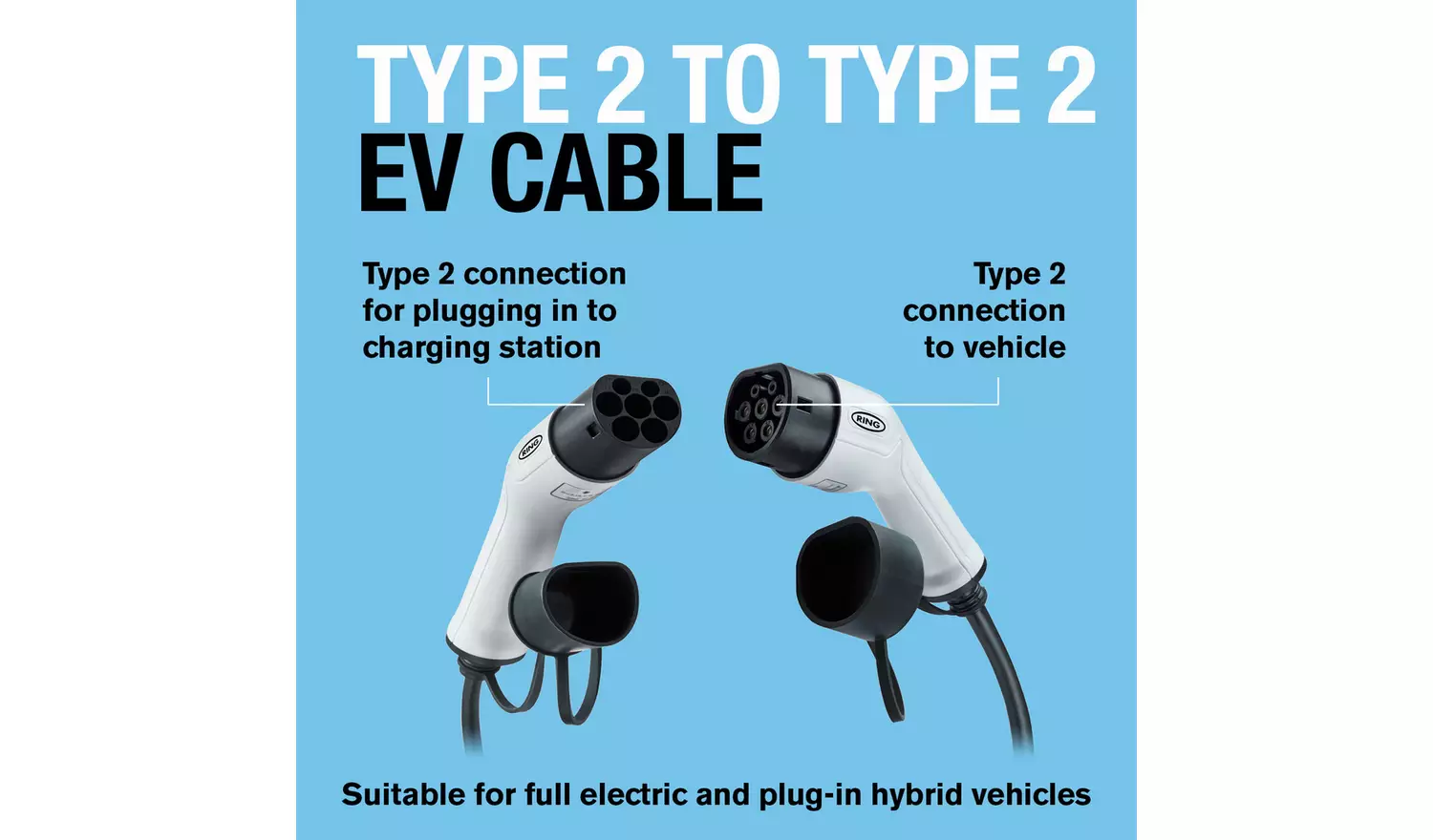 Ring Type 2 to Type 2 Single Phase 16A 5m EV Charging Cable