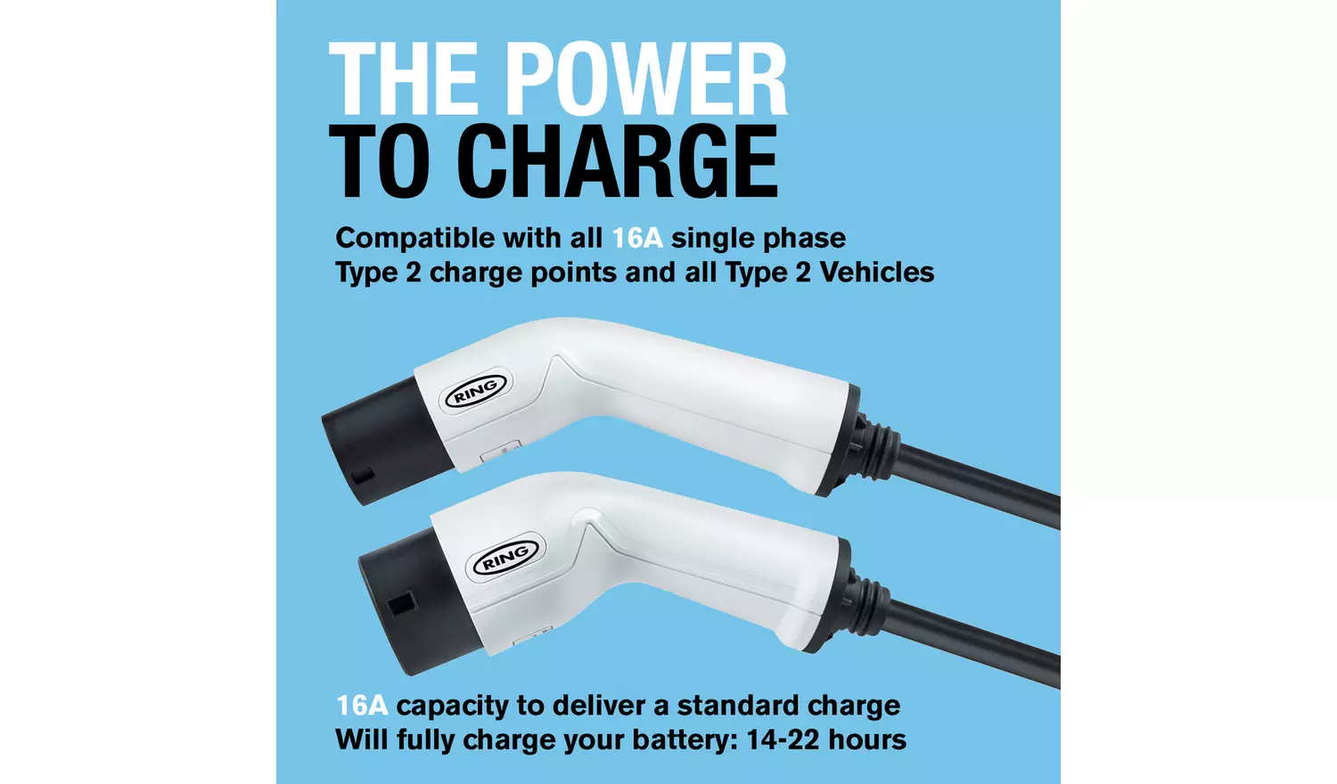 Ring Type 2 to Type 2 Single Phase 16A 5m EV Charging Cable