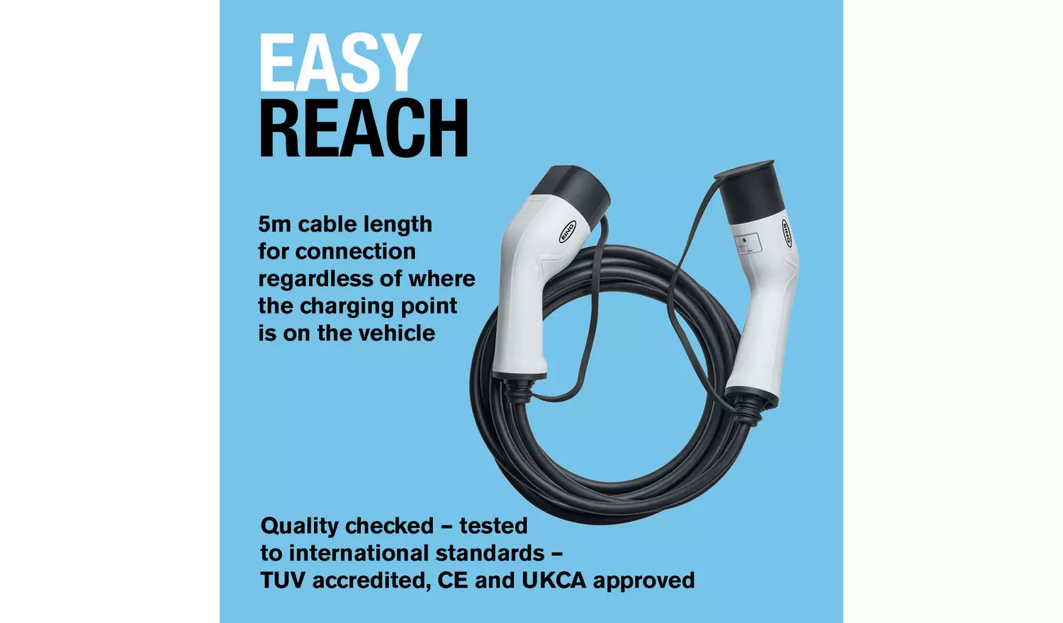 Ring Type 2 to Type 2 Single Phase 16A 5m EV Charging Cable