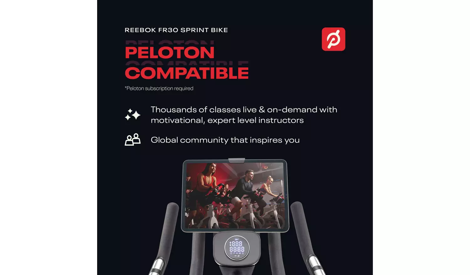 Reebok FR30 Sprint Exercise Bike with Connected Fitness