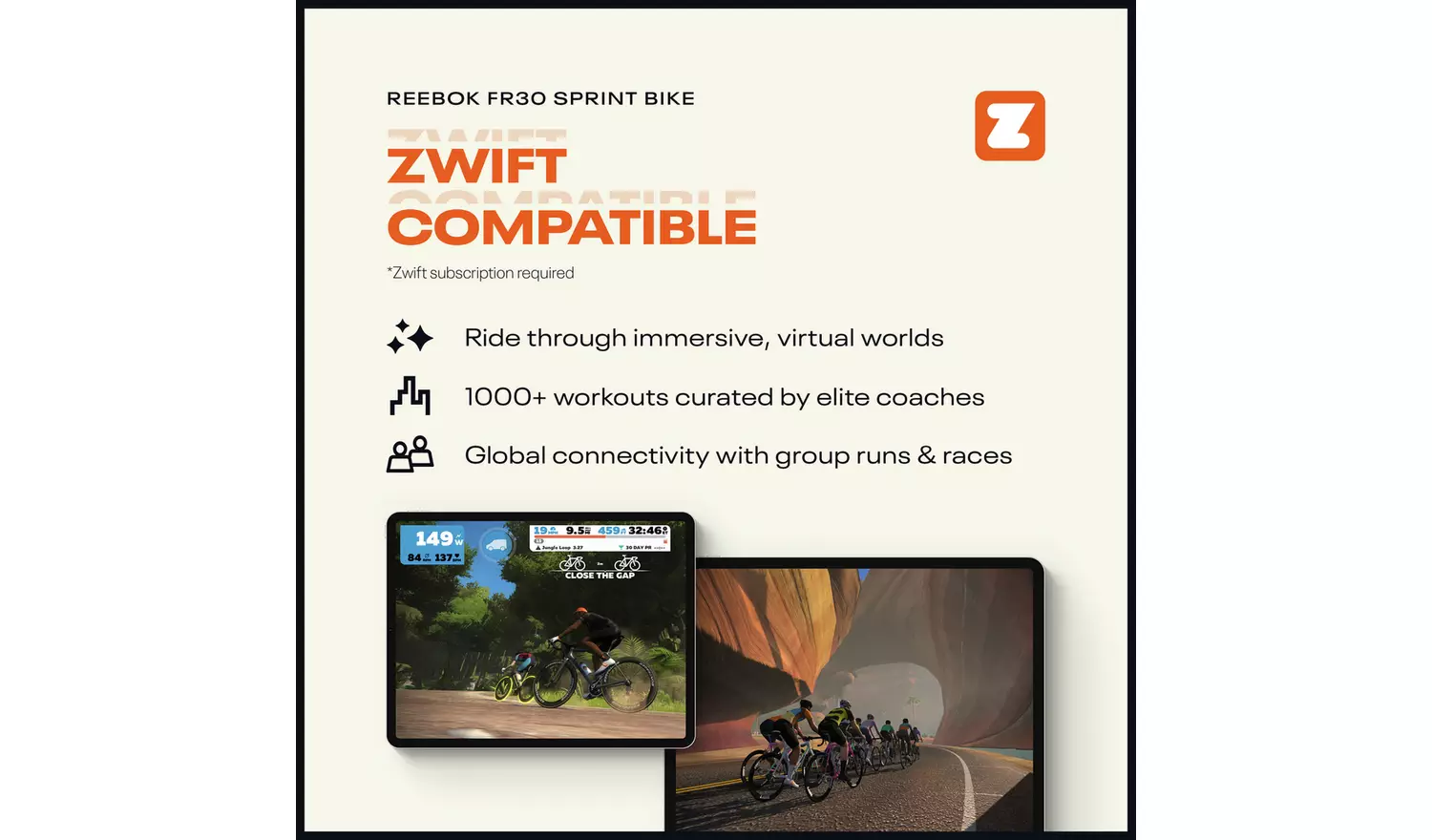 Reebok FR30 Sprint Exercise Bike with Connected Fitness