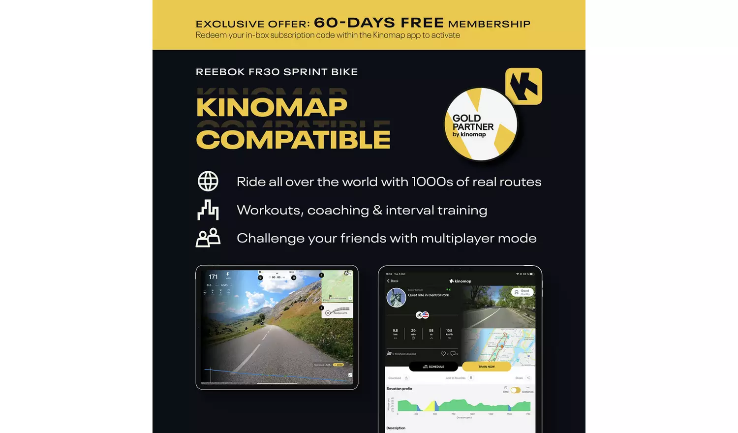 Reebok FR30 Sprint Exercise Bike with Connected Fitness