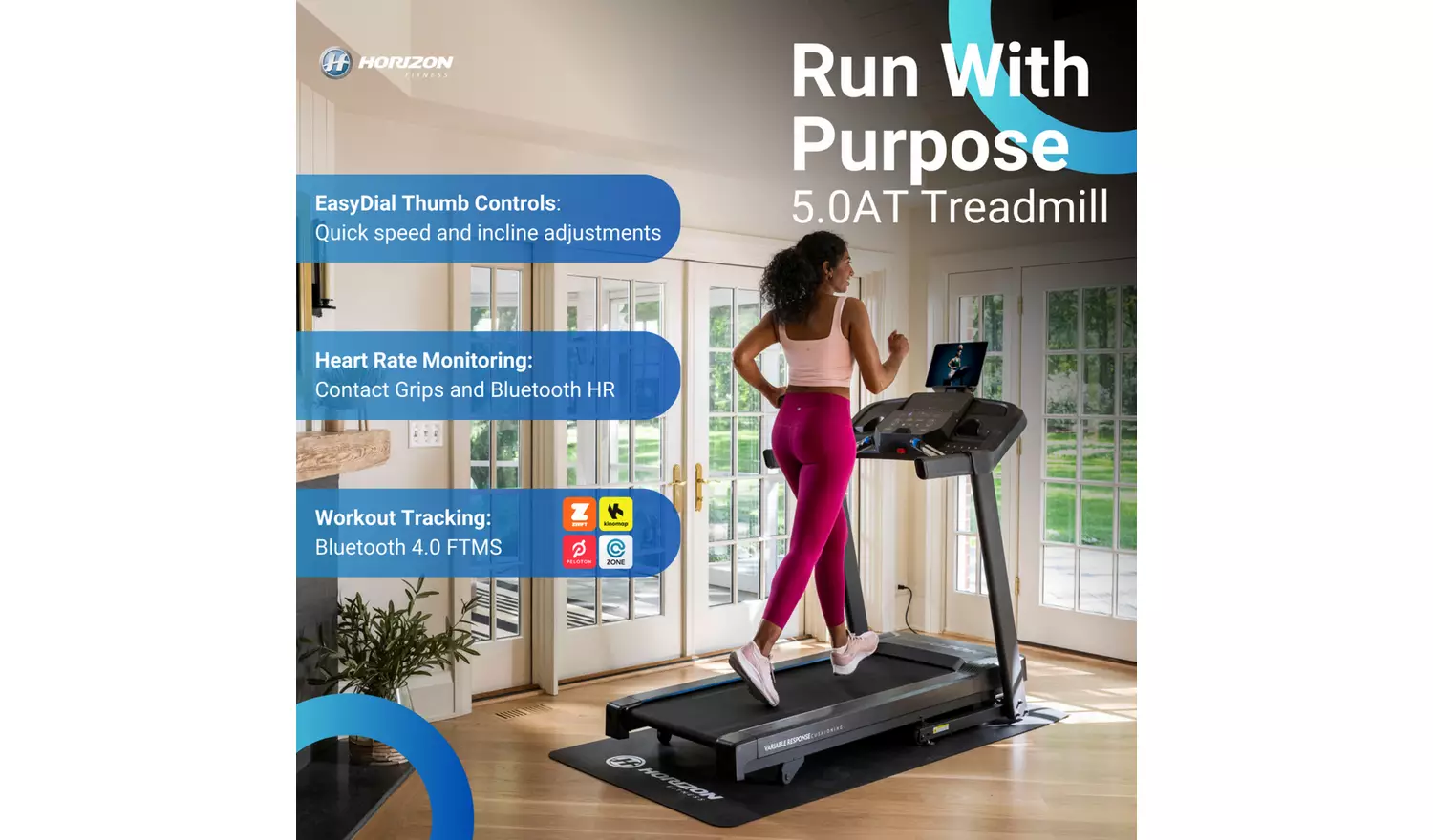 Horizon Fitness 5.0AT Folding Treadmill with Bluetooth