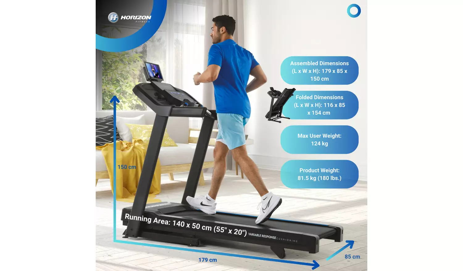 Horizon Fitness 5.0AT Folding Treadmill with Bluetooth