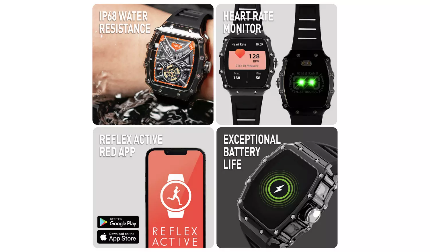 Reflex Active Black Strap Calling Smart Watch
