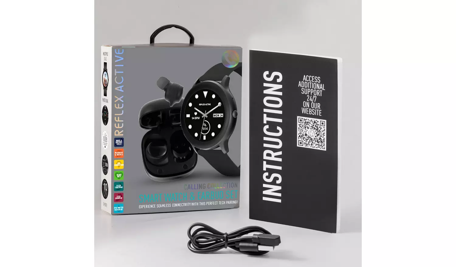 Reflex Active Black Calling Smart Watch and Earbud Set