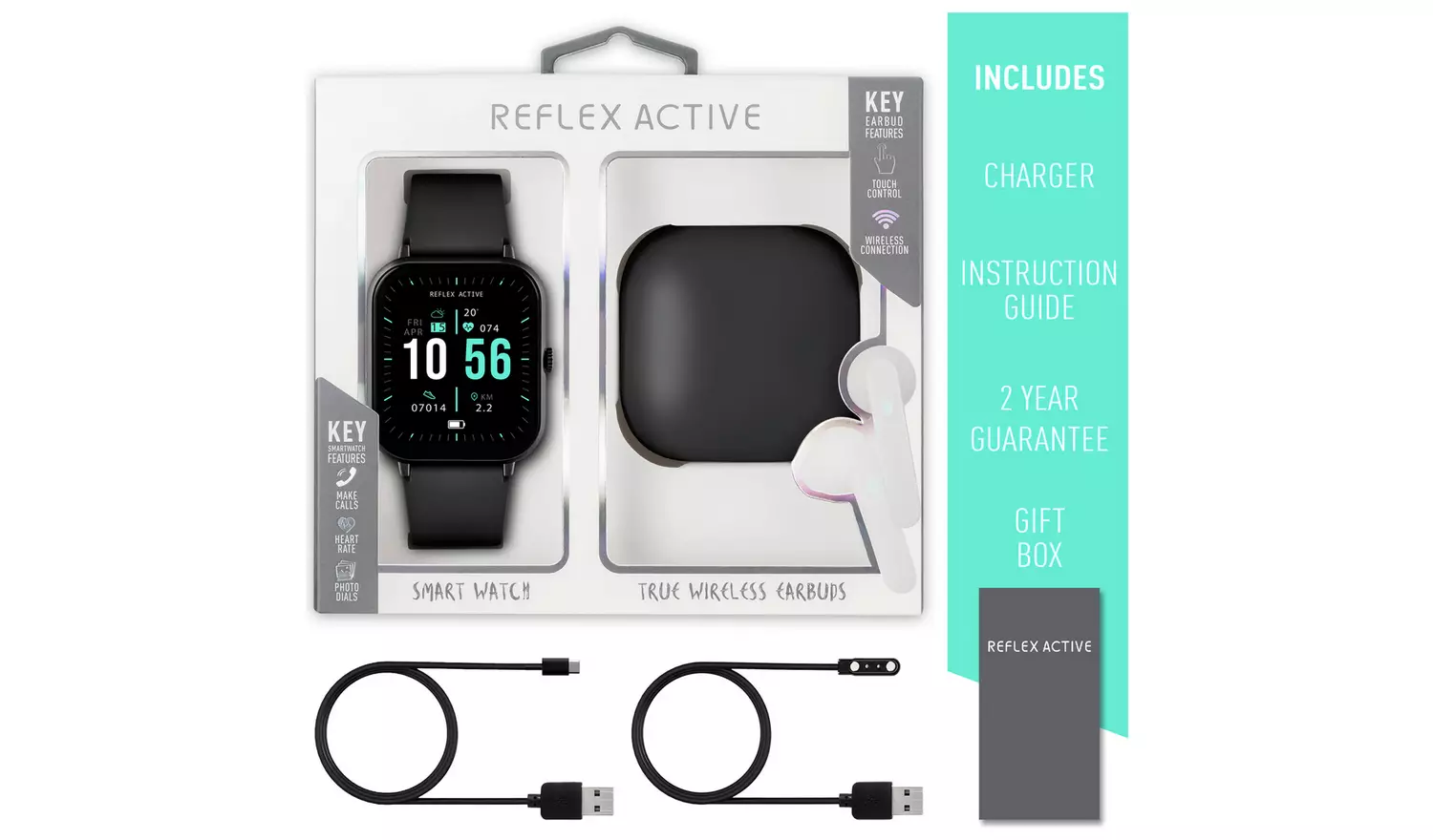 Reflex Active Black Calling Smart Watch And Earbud Set
