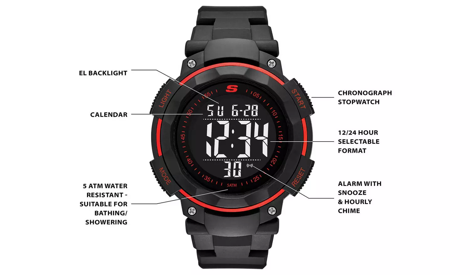 Skechers Ruhland Black Strap Digital Chronograph Sport Watch