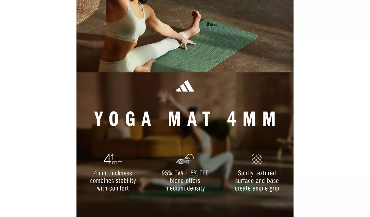 Adidas 4mm Thickness EVA/TPE Yoga Mat - Green