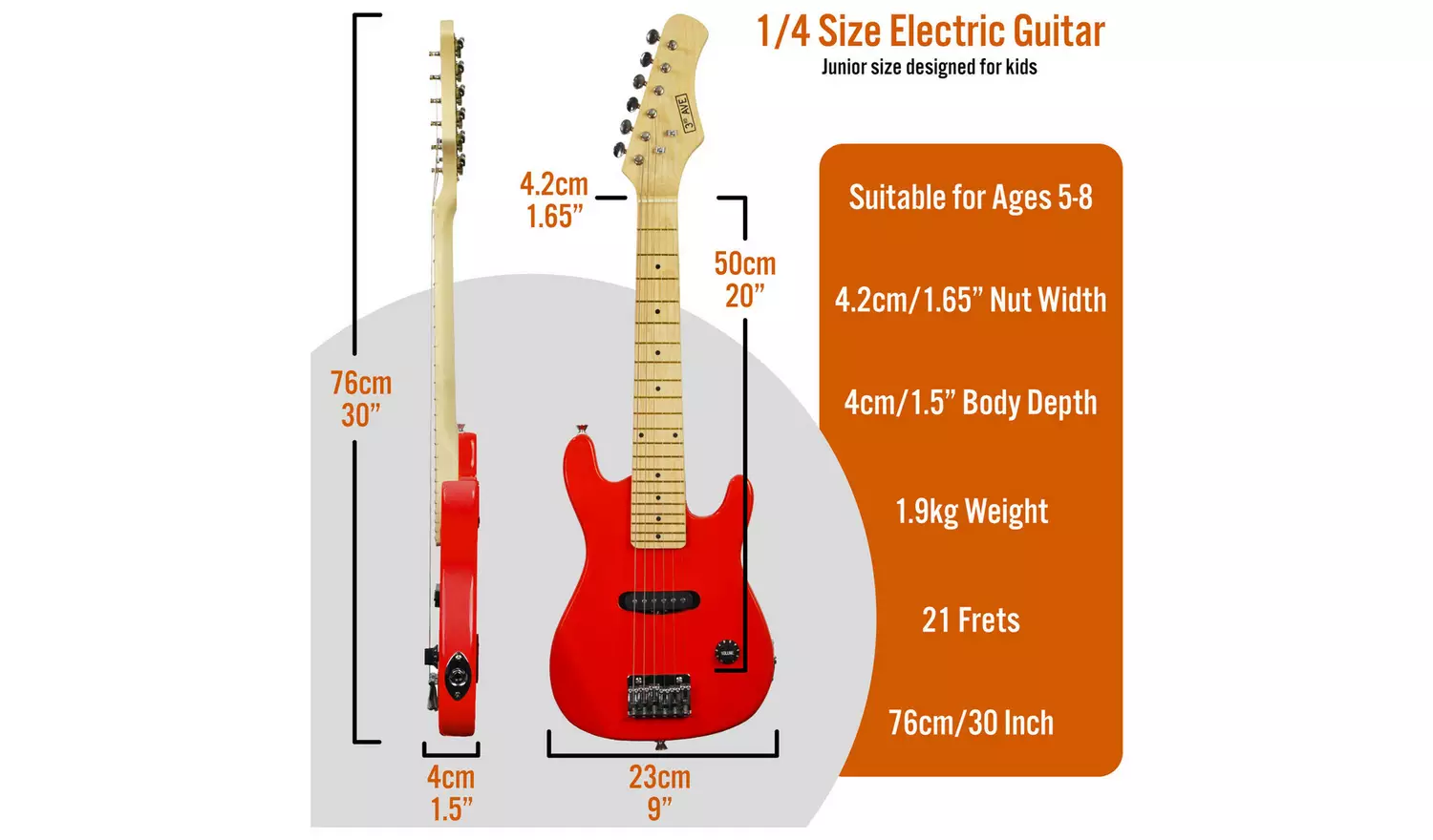 3rd Avenue 1/4 Size Kids Electric Guitar Pack - Red