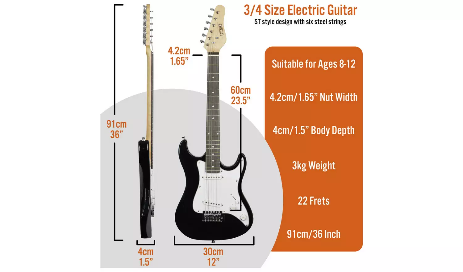 3rd Avenue 3/4 Size Electric Guitar Pack - Black