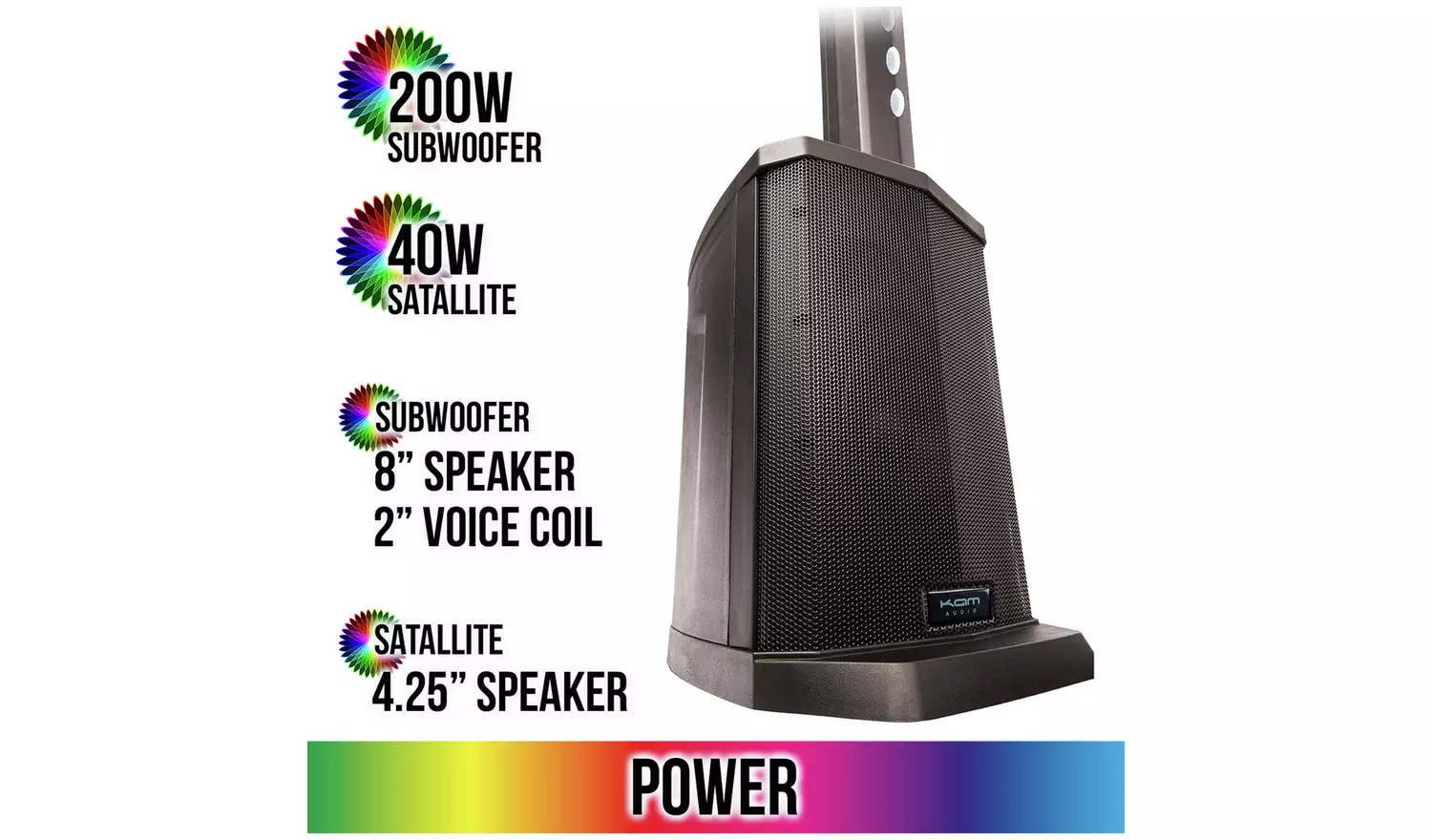 KAM KMPA600 Compact Tower PA System with Lighting - 240W
