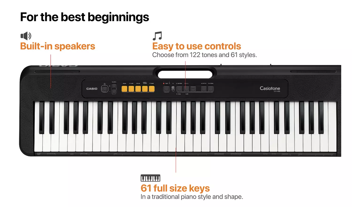 Casio CT-S100AD Keyboard, Stand, Headphones & Lessons Bundle