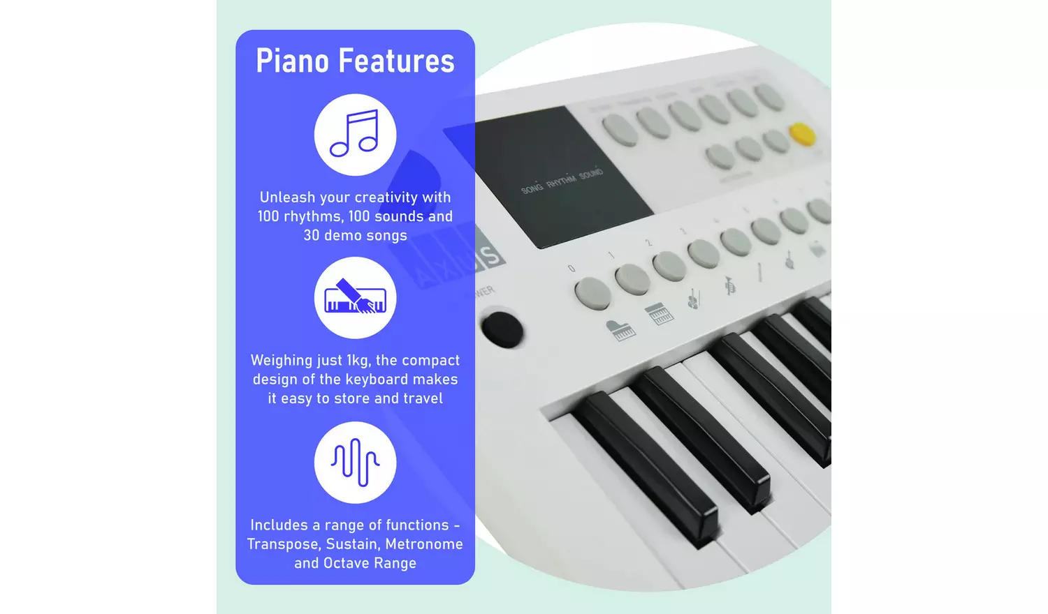 Axus Mini 37 Key Portable Electronic Keyboard - White
