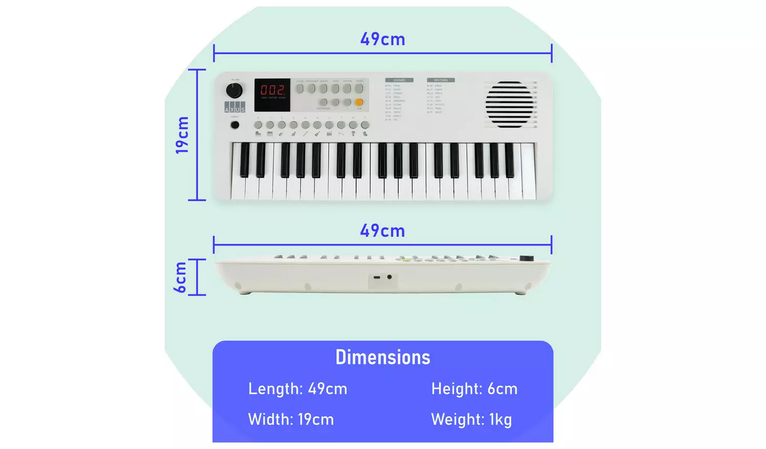 Axus Mini 37 Key Portable Electronic Keyboard - White