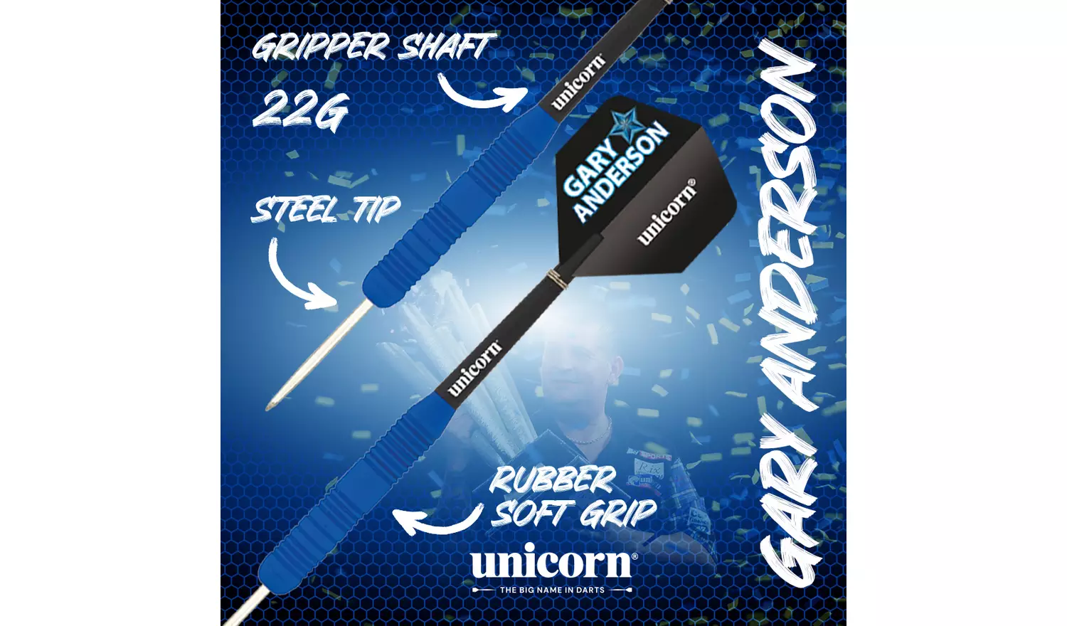 Unicorn Gary Anderson 22g Rubberised Brass Darts