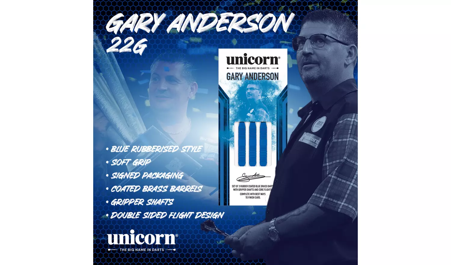 Unicorn Gary Anderson 22g Rubberised Brass Darts