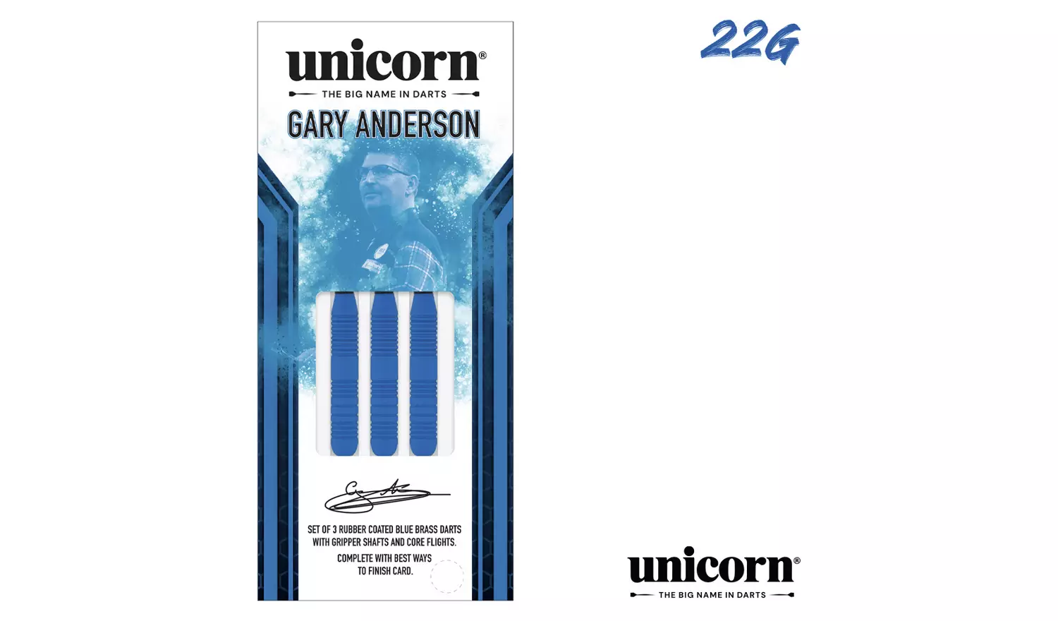 Unicorn Gary Anderson 22g Rubberised Brass Darts