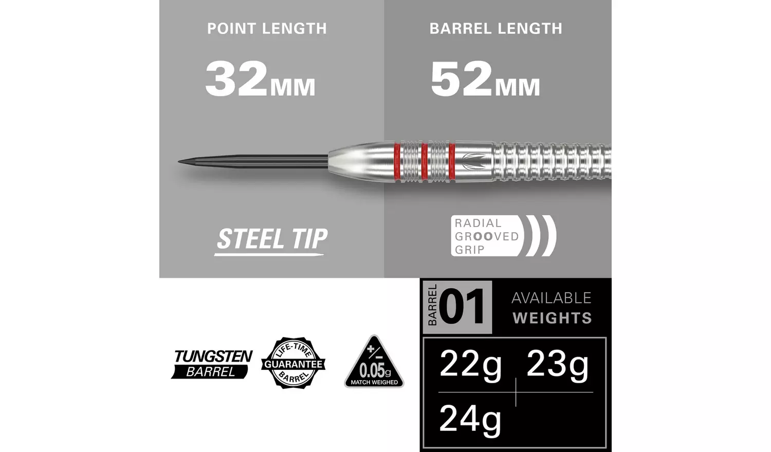 Target Nathan Aspinall 22g 80% Tungsten Steel Tip Darts Set