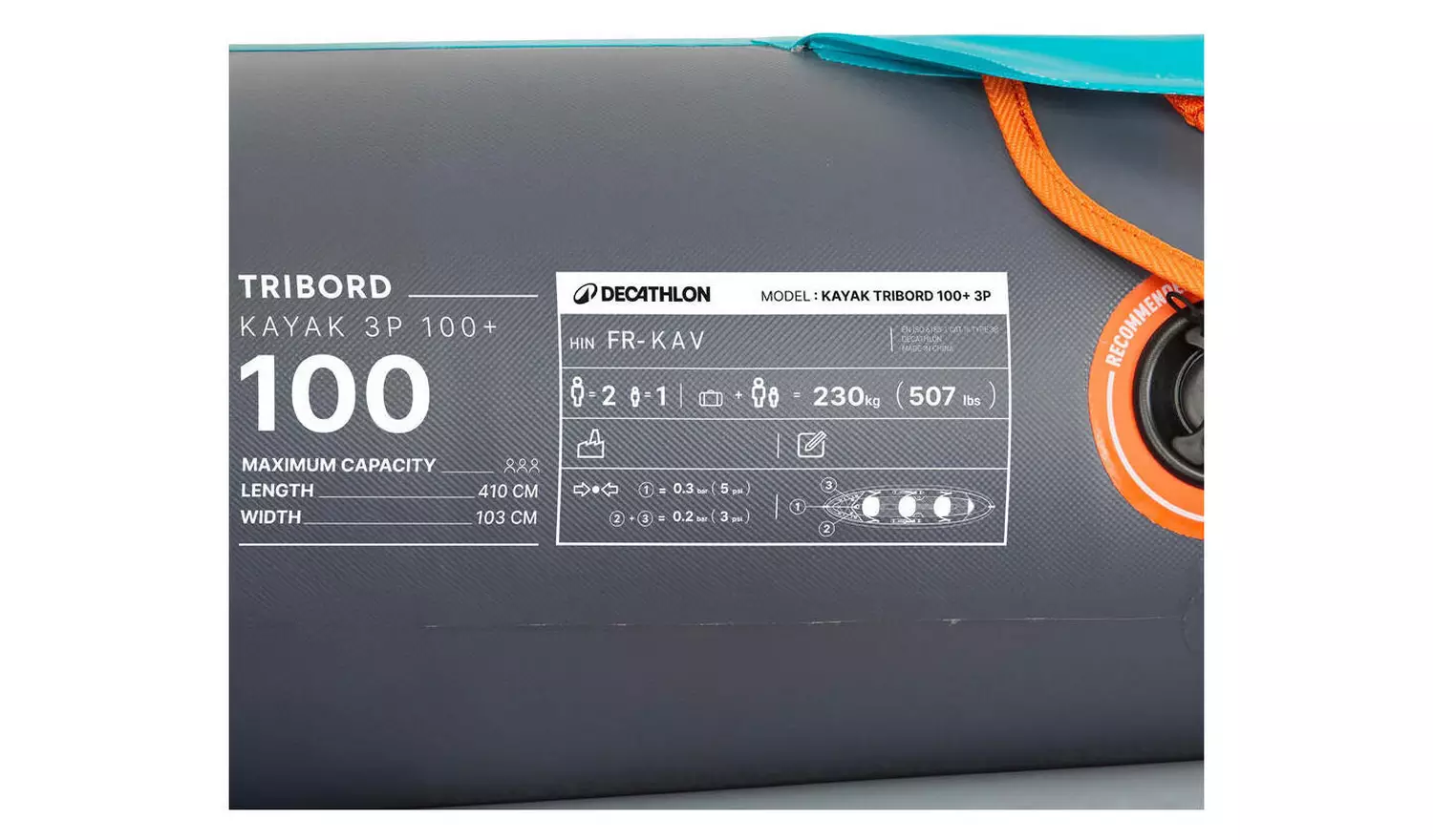 Decathlon 2/3 Person Inflatable Canoe/Kayak 100+ Blue