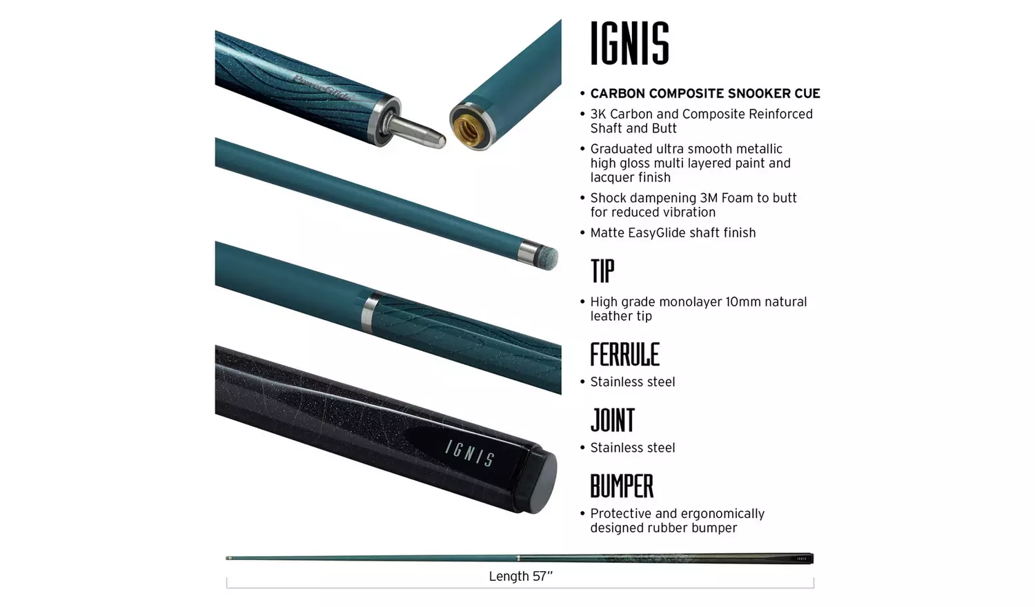 PowerGlide Ignis Carbon Composite Snooker Cue