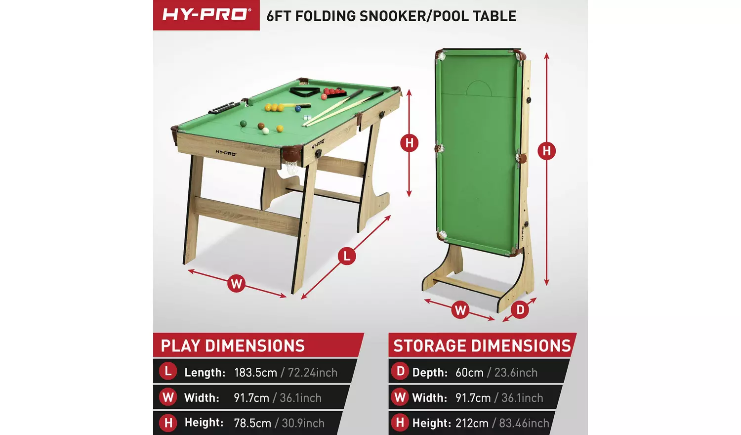 Hy-Pro 6ft Folding Snooker and Pool Table - Oak