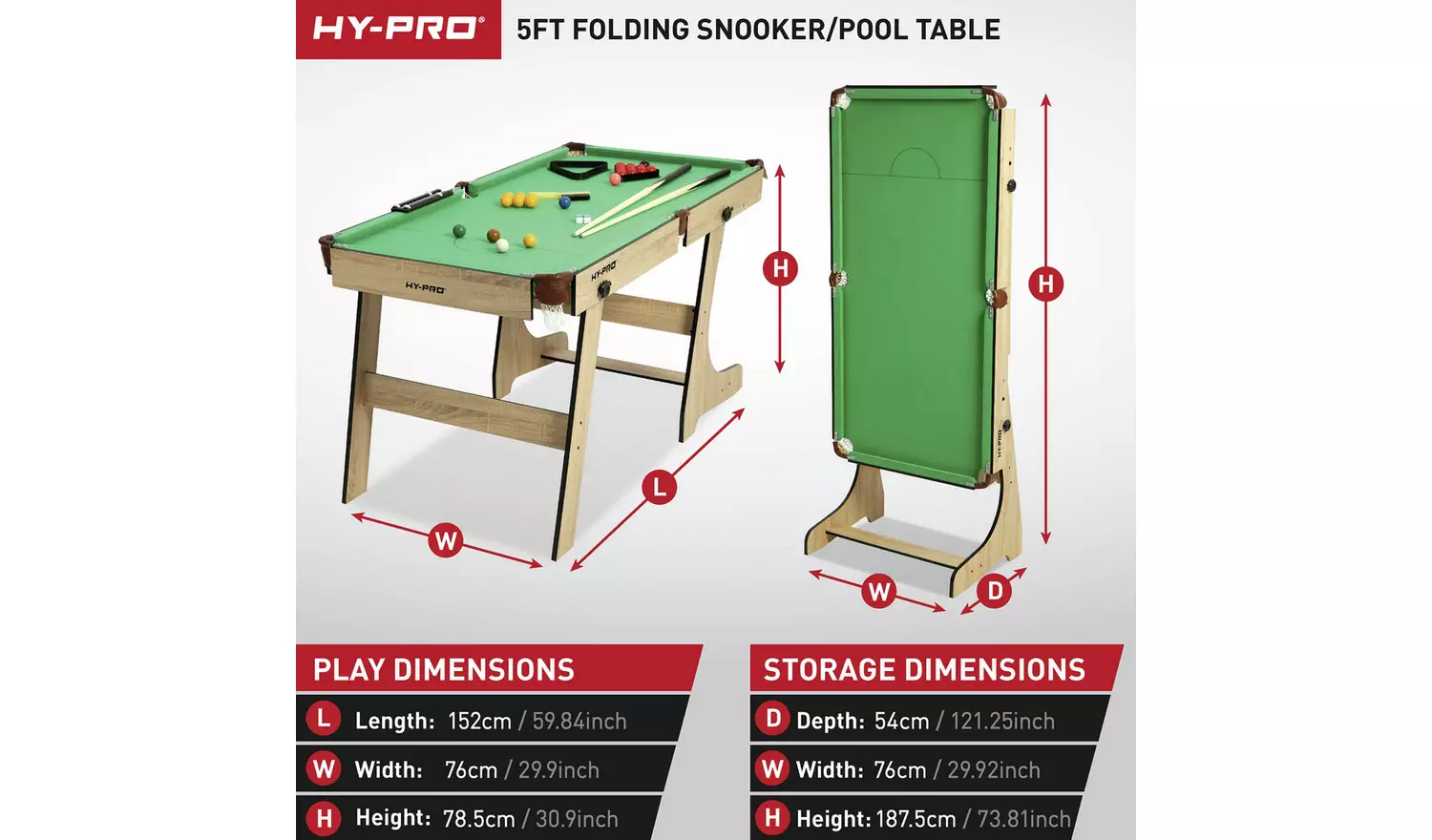 Hy-Pro 5ft Folding Snooker and Pool Table