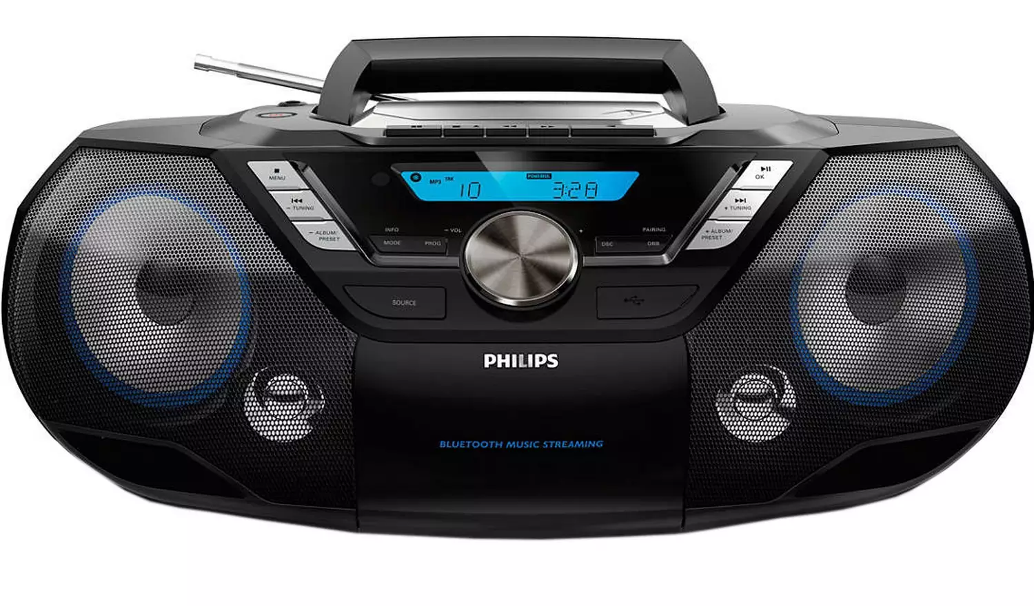 Philips AZB798 Boombox Bluetooth CD Cassette Player – Black