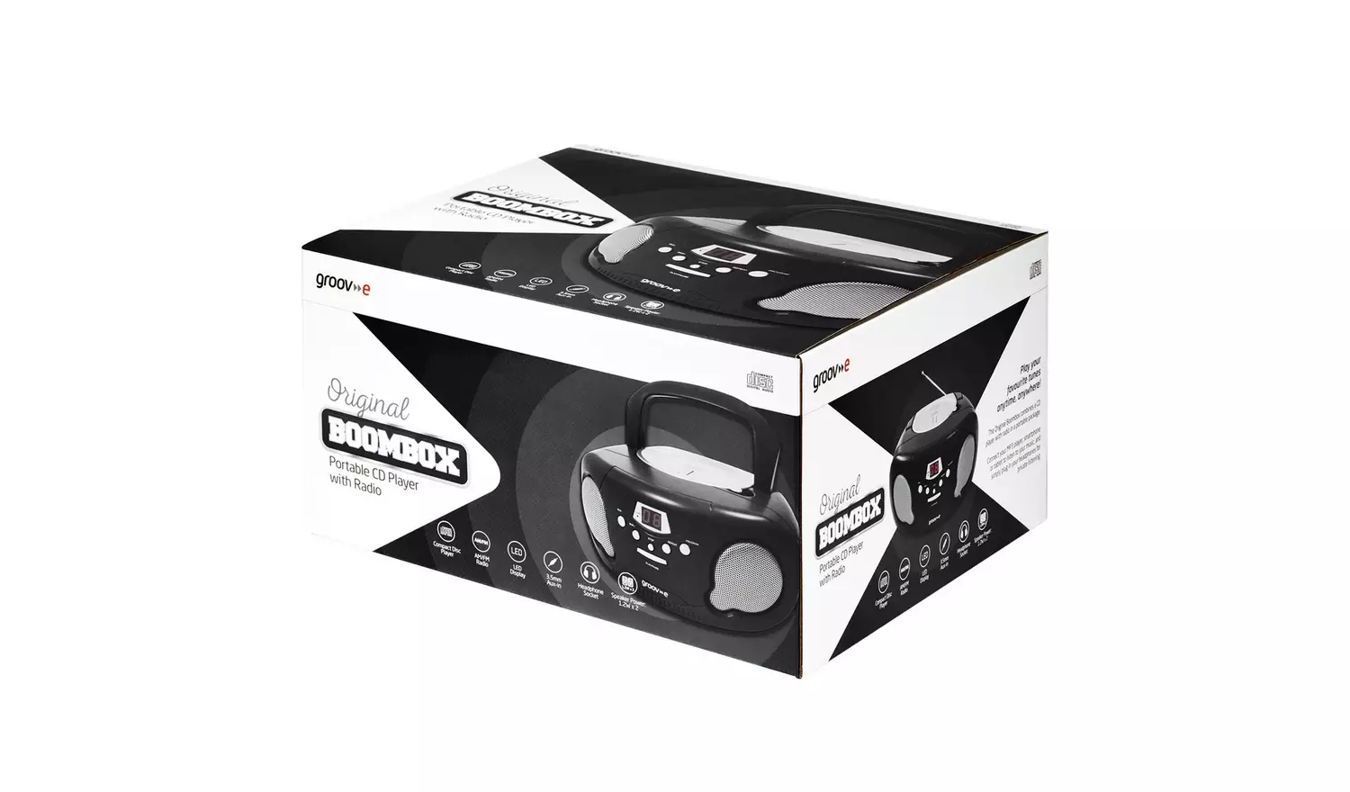 Groov-e Boombox CD Player with Radio - Black