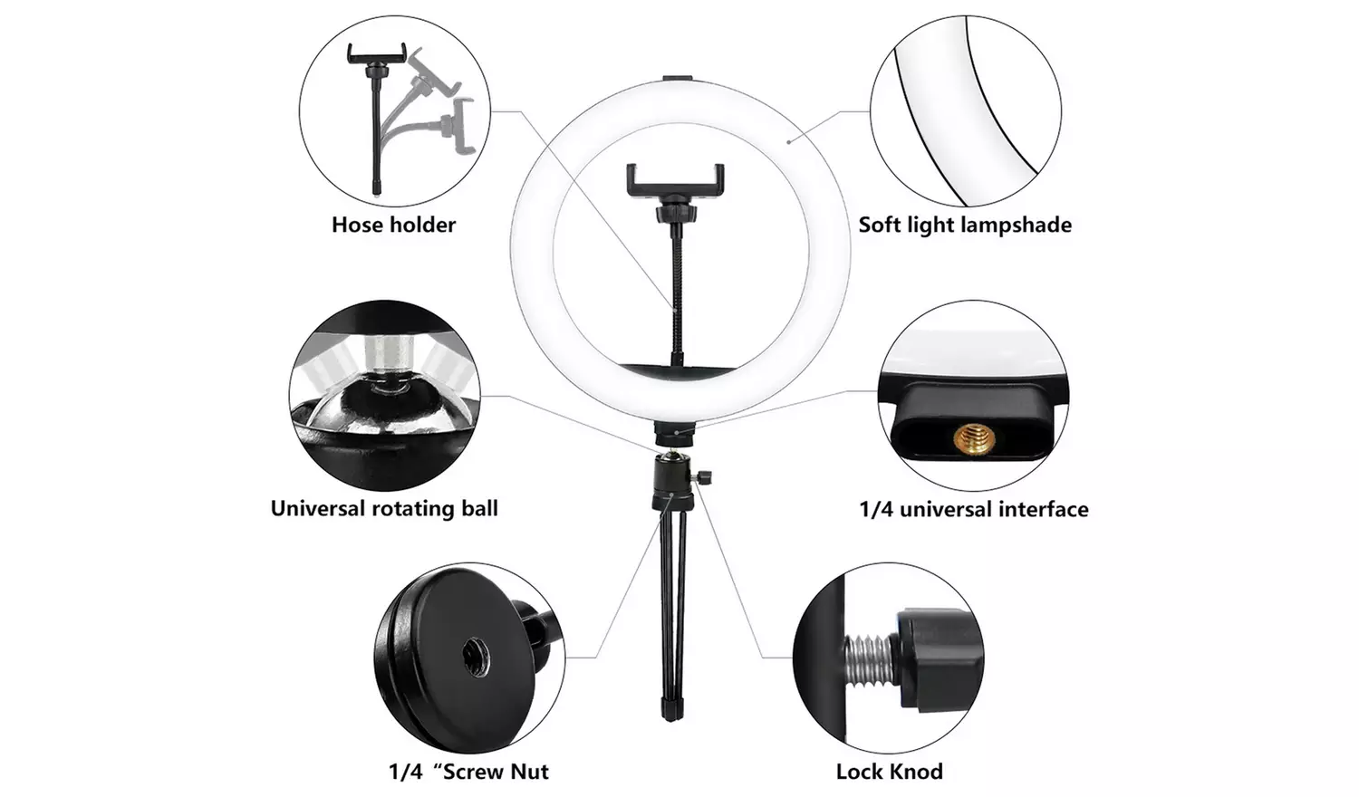 Desk Ring Light With Tripod & Phone Holder