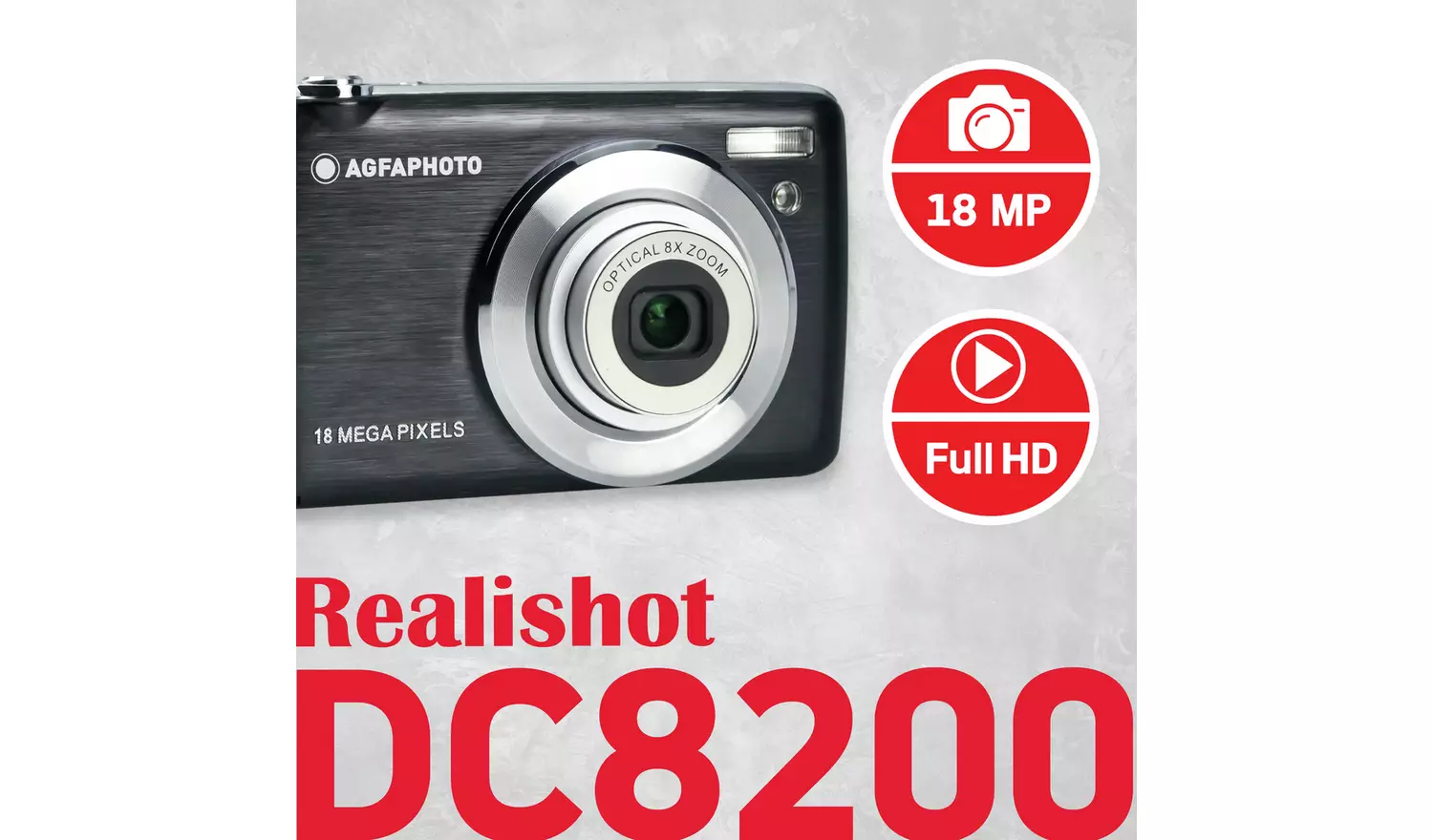 AGFA PHOTO DC8200 18MP 8x Zoom Compact Digital Camera -Black