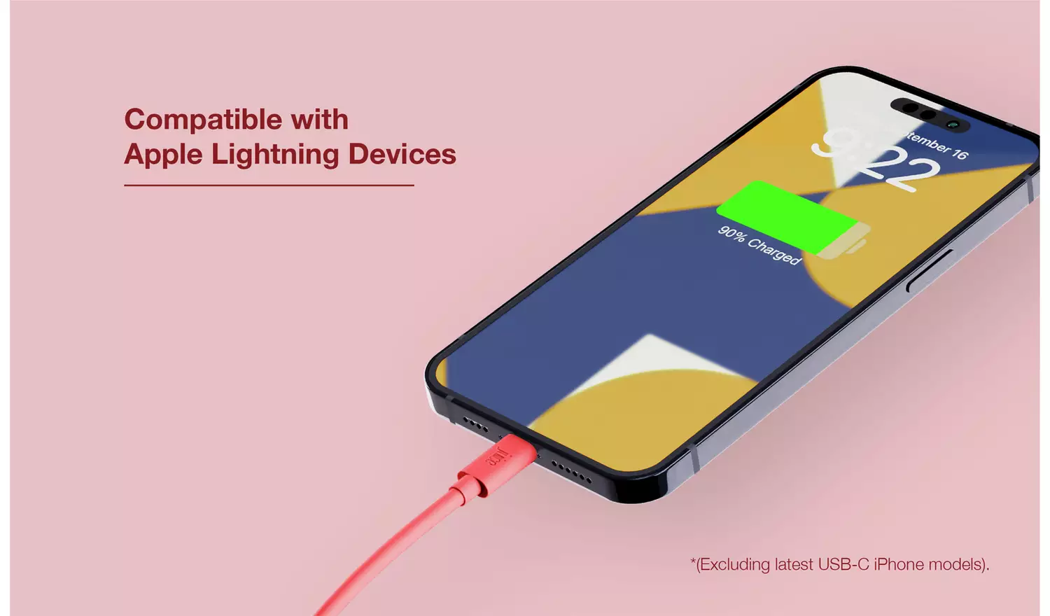 Juice USB A to Lightning 1m Charge Cable - Coral